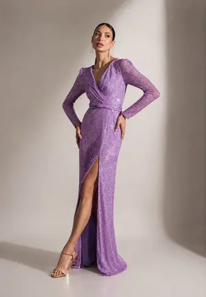 VESTIDO LONGO PAETE MANGA LONGA