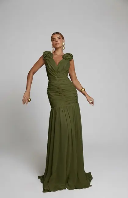 VESTIDO LONGO CHIFFON REGATA FLORES OMBRO SORI