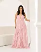 VESTIDO LONGO TULE CASCASTA DECOTE V ALÇA FINA