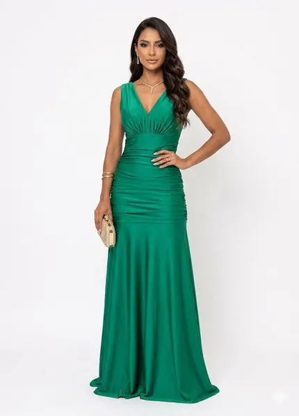 VESTIDO LONGO MALHA JUSTO DRAPEADO