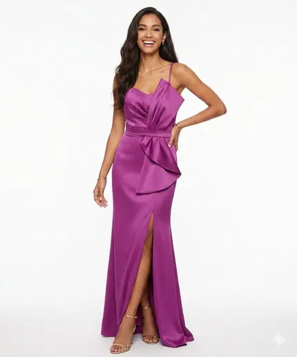 VESTIDO LONGO PRADA  CETIM LAÇO NO BUSTO UM OMBRO SÓ