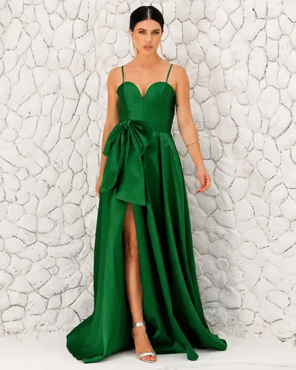 VESTIDO LONGO ZIBELINE ALÇA FINA FENDA LAÇO NA CINTURA