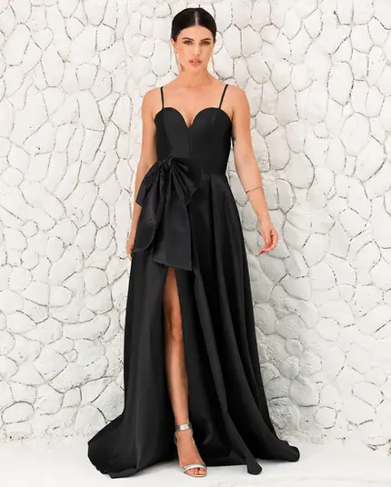 VESTIDO LONGO ZIBELINE ALÇA FINA FENDA LAÇO NA CINTURA
