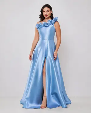 VESTIDO LONGO ZIBELINE UM OMBRÓ SÓ FLOR