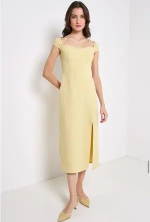 VESTIDO MIDI COM DECOTE OMBRO A OMBRO EM VISCOSE