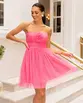 VESTIDO CURTO TOMARA QUE CAIA TULE COM POÁ COM FLOR NO BUSTO