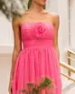 VESTIDO CURTO TOMARA QUE CAIA TULE COM POÁ COM FLOR NO BUSTO