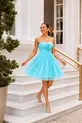 VESTIDO CURTO TOMARA QUE CAIA TULE COM POÁ COM FLOR NO BUSTO
