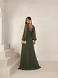 VESTIDO LONGO MANGA LONGA PLISSADO RENDA DECOTE V