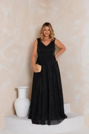 VESTIDO LONGO LUREX ALÇA GROSSA COM CAPA