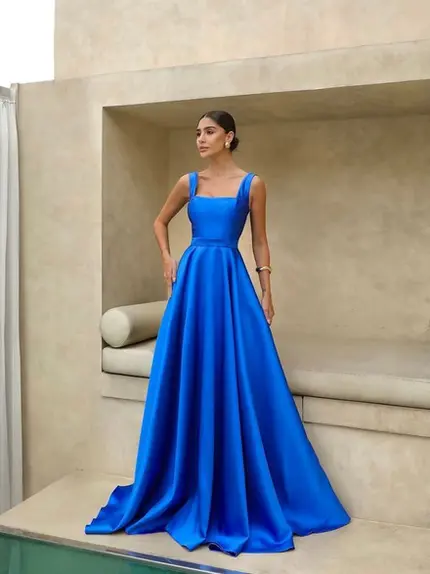 VESTIDO LONGO ZIBELINE COM FAIXA DECOTE QUADRADO