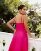VESTIDO LONGO ZIBELINE ALÇA FINA DRAPEADO C/ FENDA