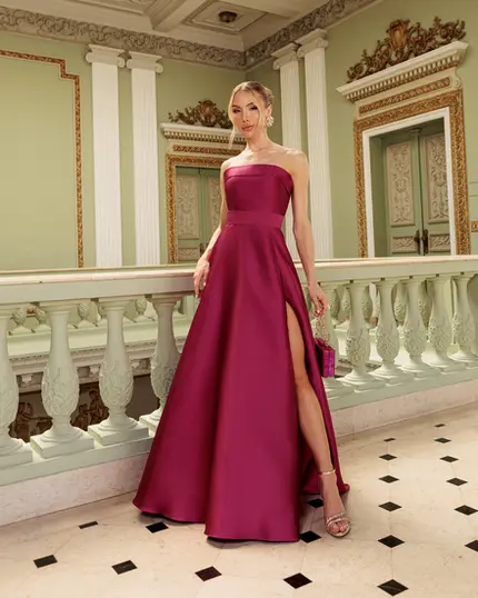 VESTIDO LONGO TOMARA QUE CAIA FAIXA NA CINTURA C/ FENDA