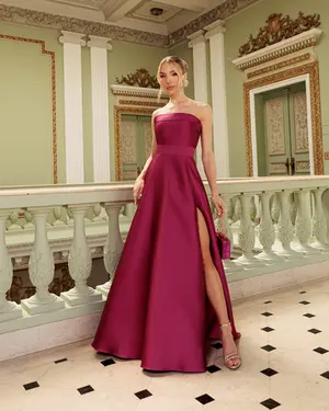 VESTIDO LONGO TOMARA QUE CAIA FAIXA NA CINTURA C/ FENDA
