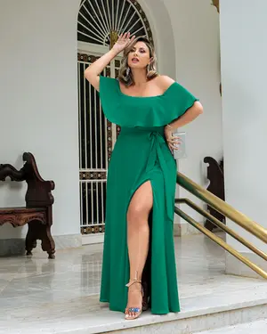 VESTIDO LONGO OMBRO A OMBRO BABADO C/ FAIXA