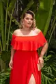 VESTIDO LONGO OMBRO A OMBRO BABADO C/ FAIXA
