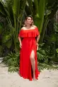 VESTIDO LONGO OMBRO A OMBRO BABADO C/ FAIXA