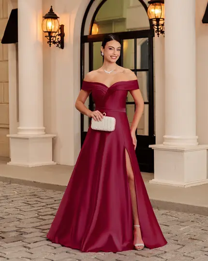 VESTIDO LONGO ZIBELINE OMBRO A OMBRO DRAPEADO