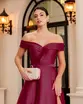VESTIDO LONGO ZIBELINE OMBRO A OMBRO DRAPEADO