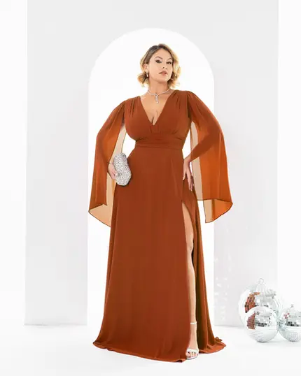 VESTIDO LONGO COM CAPA MANGA C/ FENDA