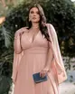 VESTIDO LONGO COM CAPA MANGA C/ FENDA