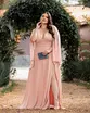 VESTIDO LONGO COM CAPA MANGA C/ FENDA