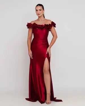 VESTIDO LONGO MALHA PRADA OMBRO A OMBRO COM FLOR