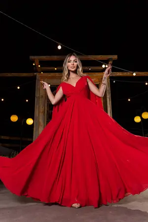 VESTIDO LONGO CHIFON CAPA C/ CINTO DECOTE V