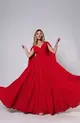 VESTIDO LONGO CHIFON CAPA C/ CINTO DECOTE V