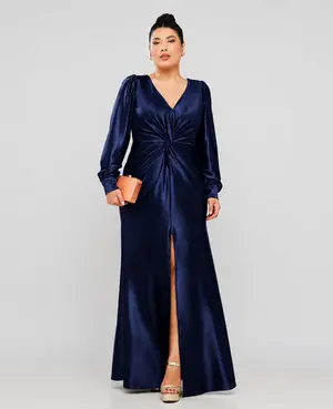 VESTIDO LONGO MALHA PRADA MANGA LONGA TORCIDO NA FRENTE C/ FENDA