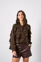 BLUSA DE MANGA LONGA COM BABADO EM CREPE