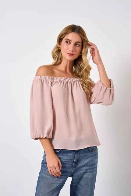 BLUSA OMBRO A OMBRO EM CREPE MUSSELINE