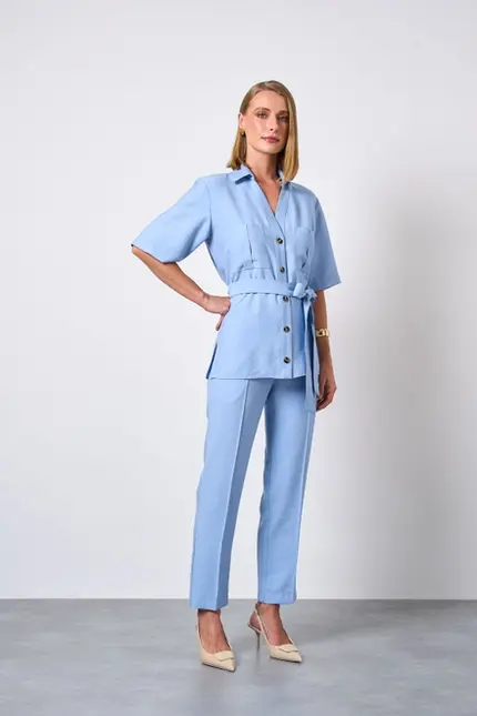 CONJUNTO PARKA COM FAIXA E CALÇA EM VISCOSE