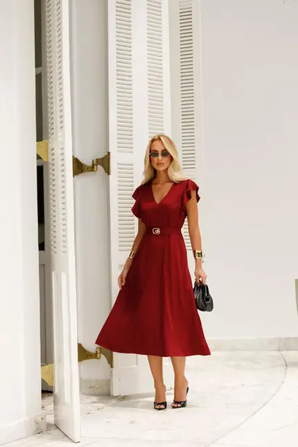 VESTIDO MIDI COM CINTO EM VISCOSE MILANO