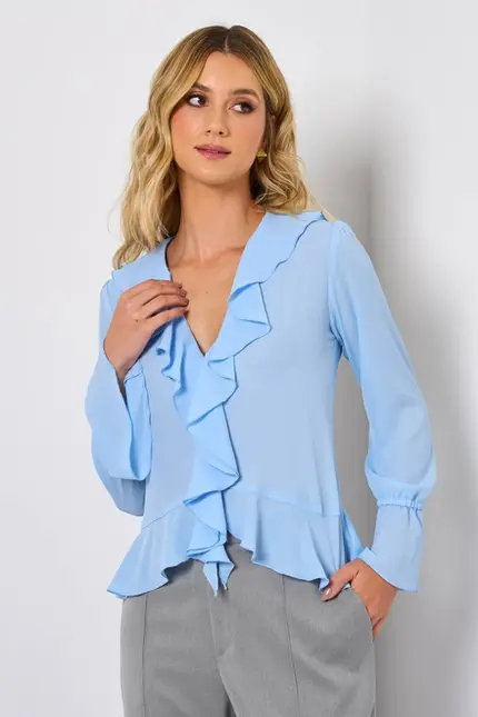 BLUSA COM BABADO EM CREPE MUSSELINE