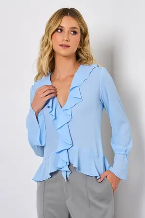 BLUSA COM BABADO EM CREPE MUSSELINE