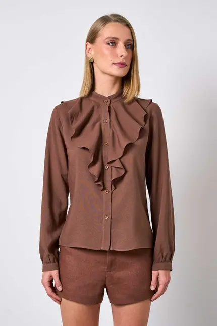 BLUSA DE MANGA LONGA EM CAMBRAIA LANAI