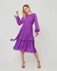 VESTIDO MIDI MANGA LONGA CREPE SAIA BABADOS