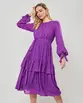 VESTIDO MIDI MANGA LONGA CREPE SAIA BABADOS