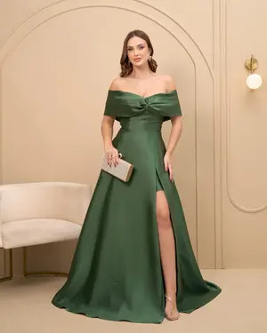 VESTIDO LONGO ZIBELINE OMBRO A OMBRO COM FENDA