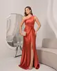 VESTIDO LONGO MALHA UM OMBO SÓ PLISSADO NO BUSTO COM FENDA
