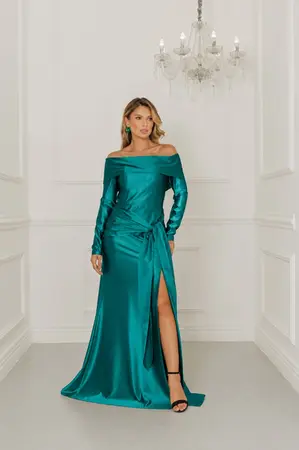 VESTIDO LONGO MALHA MANGA LONGA OMBRO A OMBRO COM AMARRAÇÃO NA FRENTE