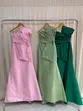 VESTIDO LONGO TAFETA DOBRADURA FRENTE