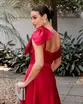 VESTIDO LONGO ZIBELINE LAÇO NO OMBRO COM FENDA