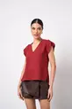 BLUSA COM MANGA CURTA E DECOTE V EM CAMB