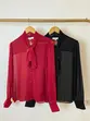 CAMISA DE MANGA LONGA COM AMARRAÇÃO NA FRENTE EM CHIFFON