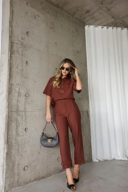 CONJUNTO BLUSA E CALÇA DE CINTURA ALTA EM VISCOSE SENSORIALE