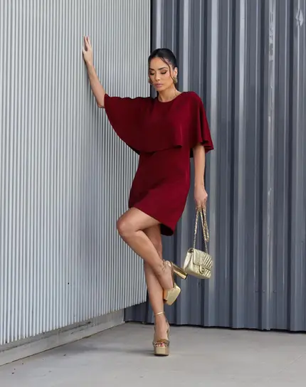 VESTIDO COM CAPA EM CREPE BETHOVEN