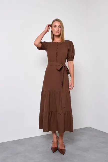 VESTIDO MIDI COM FAIXA EM LINHO ANDORRA