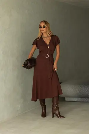 VESTIDO MIDI COM CINTO EM VISCOSE MILANO
